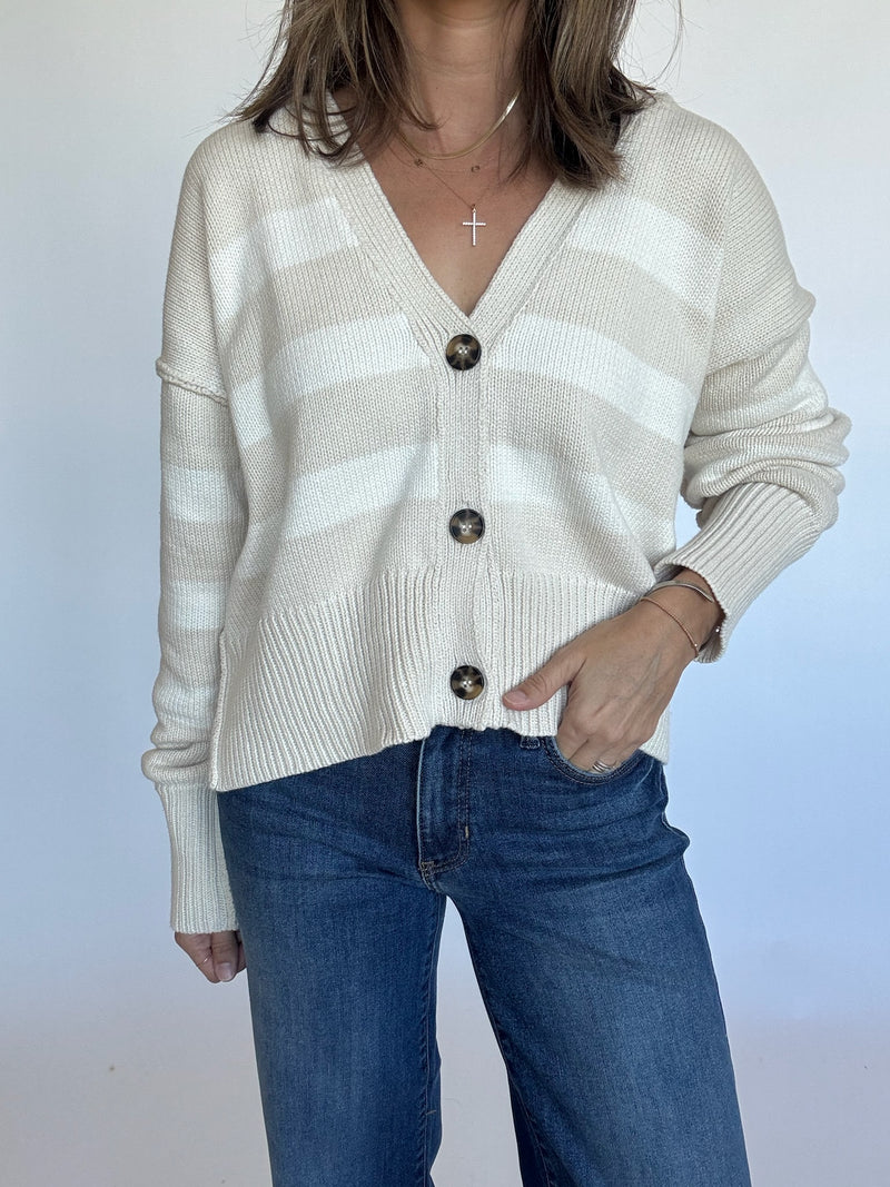 Taupe Cream Striped Cardigan
