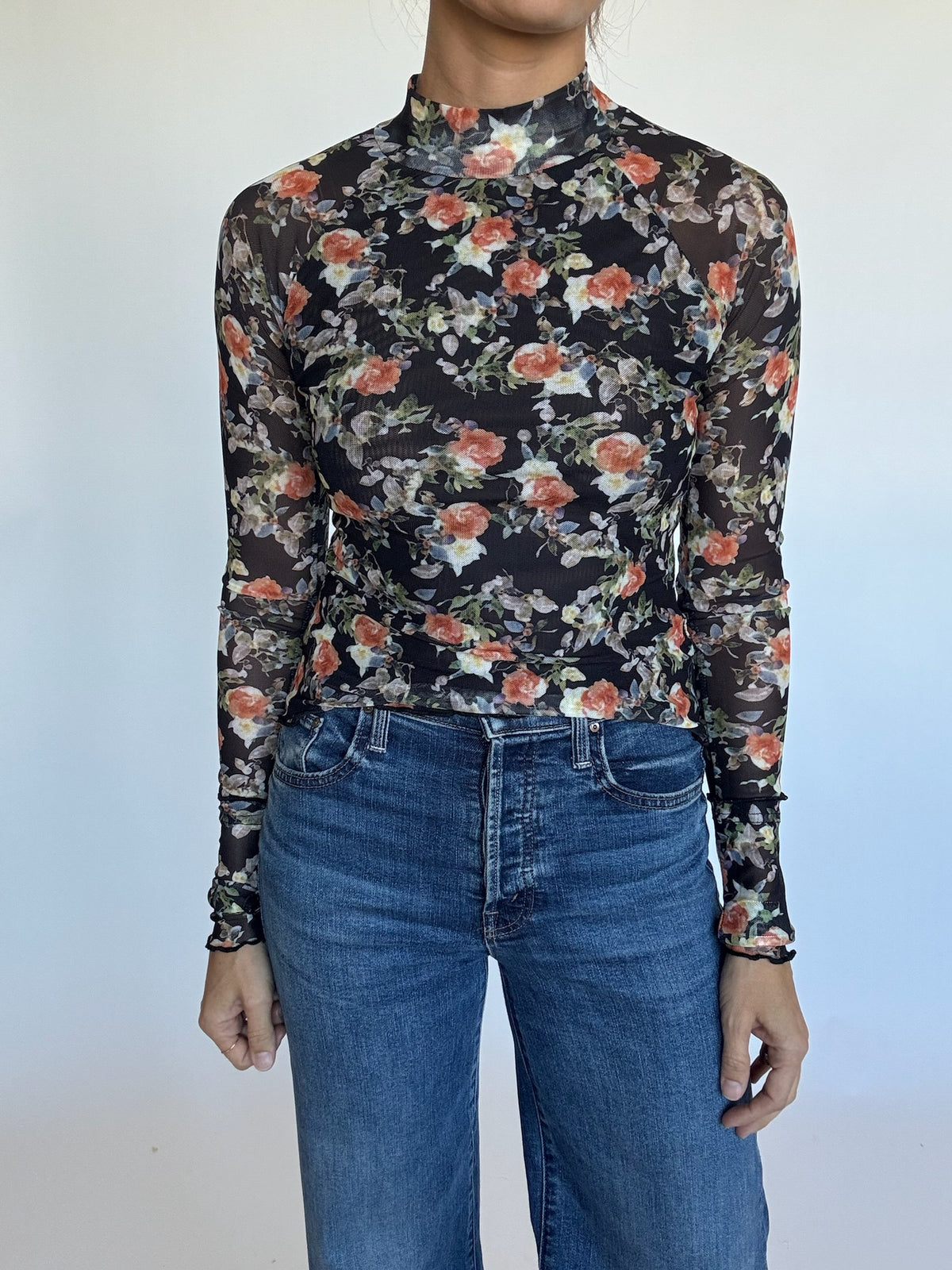 Floral Mesh Mockneck Top
