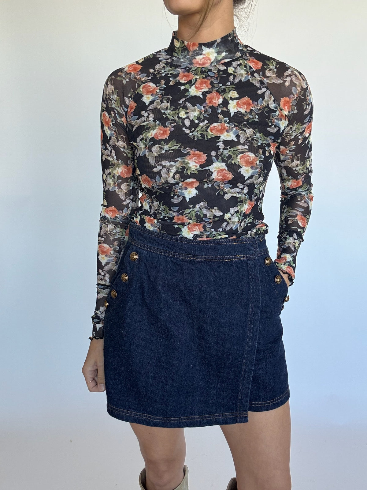 Floral Mesh Mockneck Top