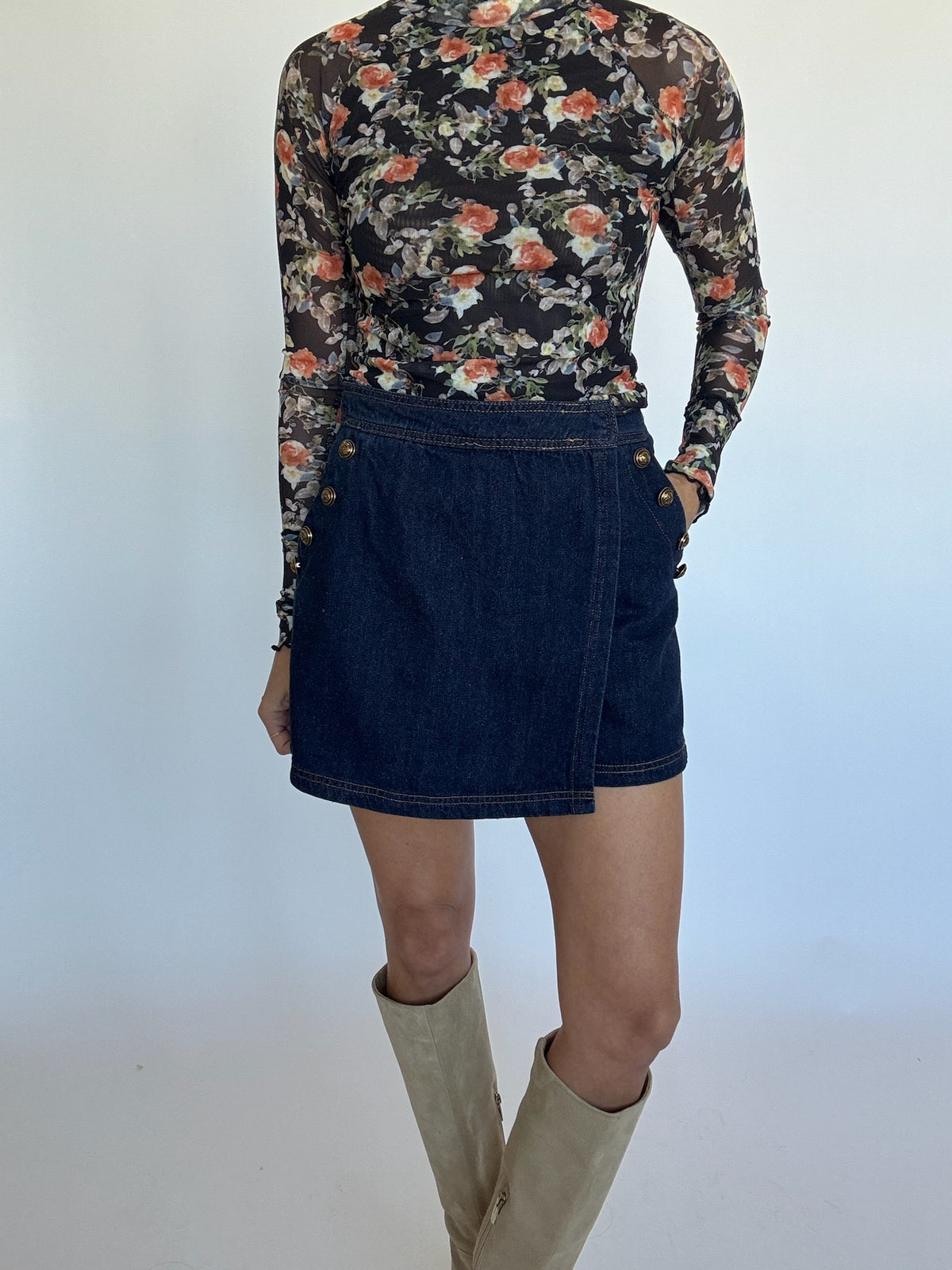 Floral Mesh Mockneck Top