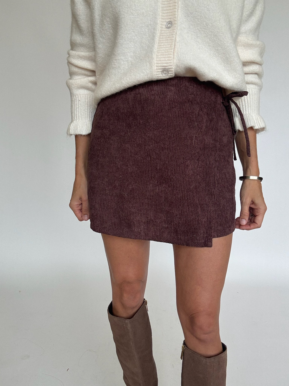 Brown Corduroy Wrap Skort