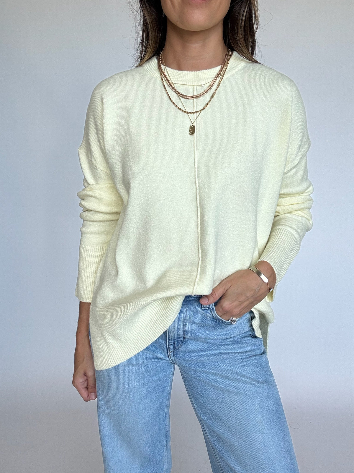 Basic Round Neck Sweater - Ivory