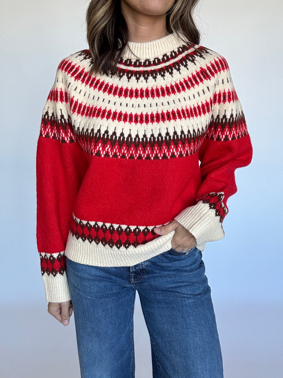Fair Isle Red Crewneck Sweater