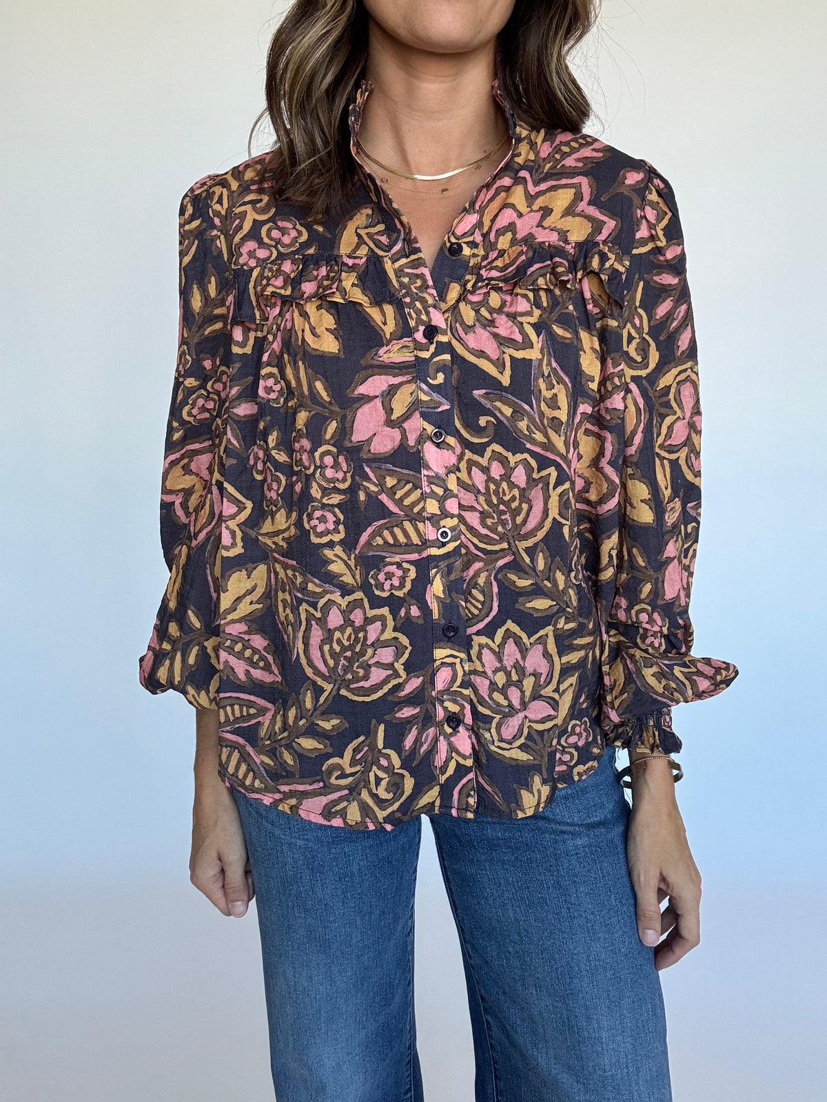 Navy Floral Blouse