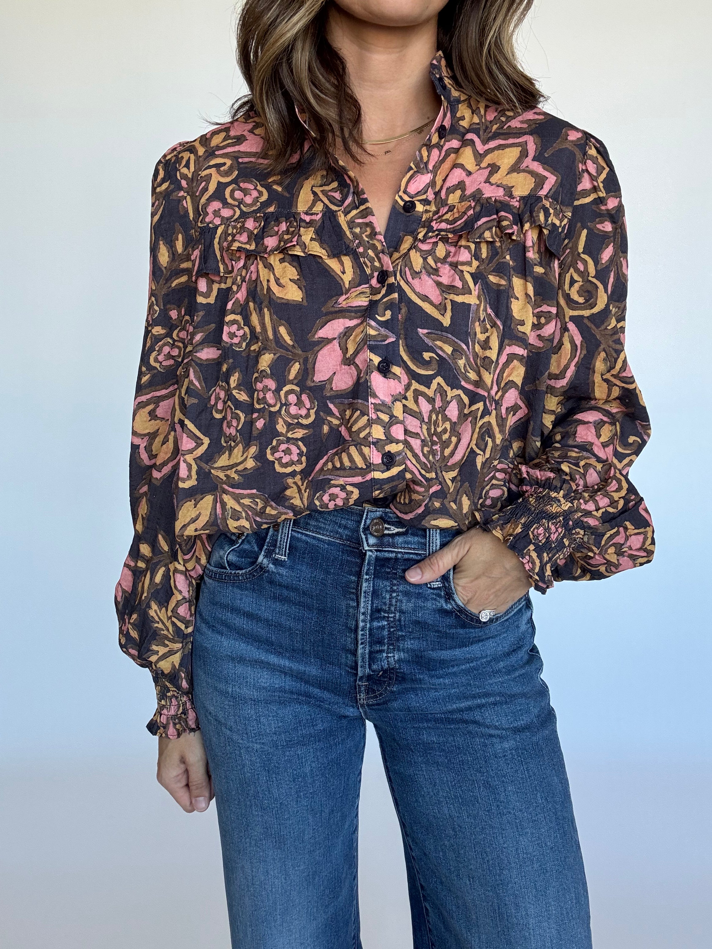 Navy Floral Blouse