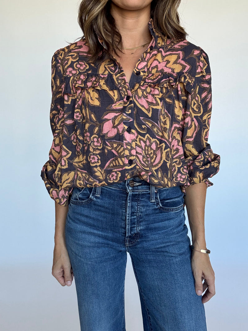 Navy Floral Blouse