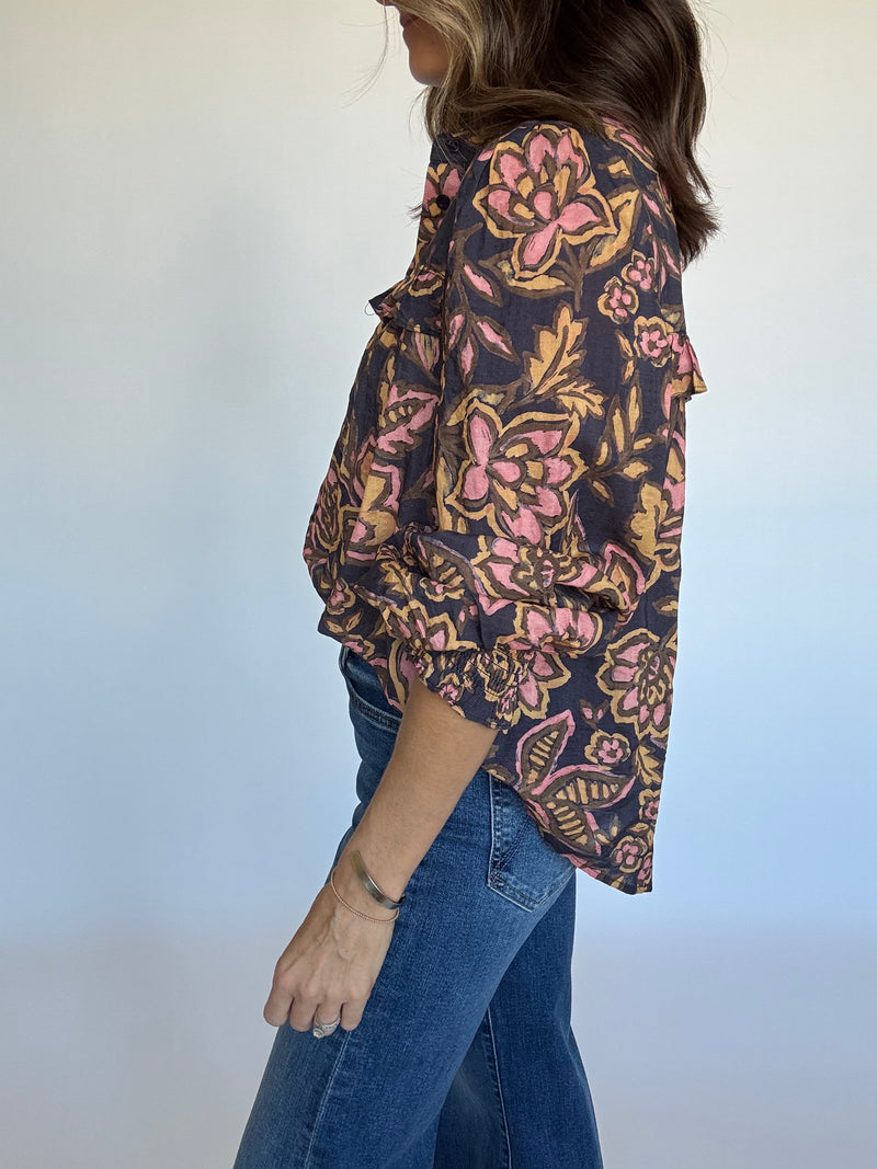 Navy Floral Blouse