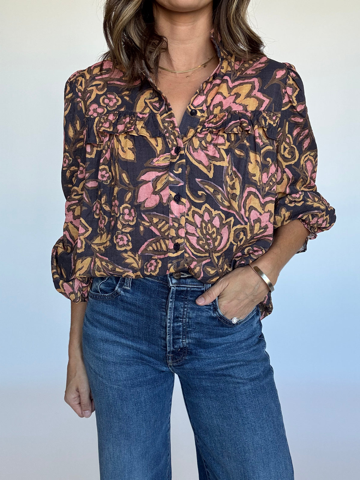 Navy Floral Blouse