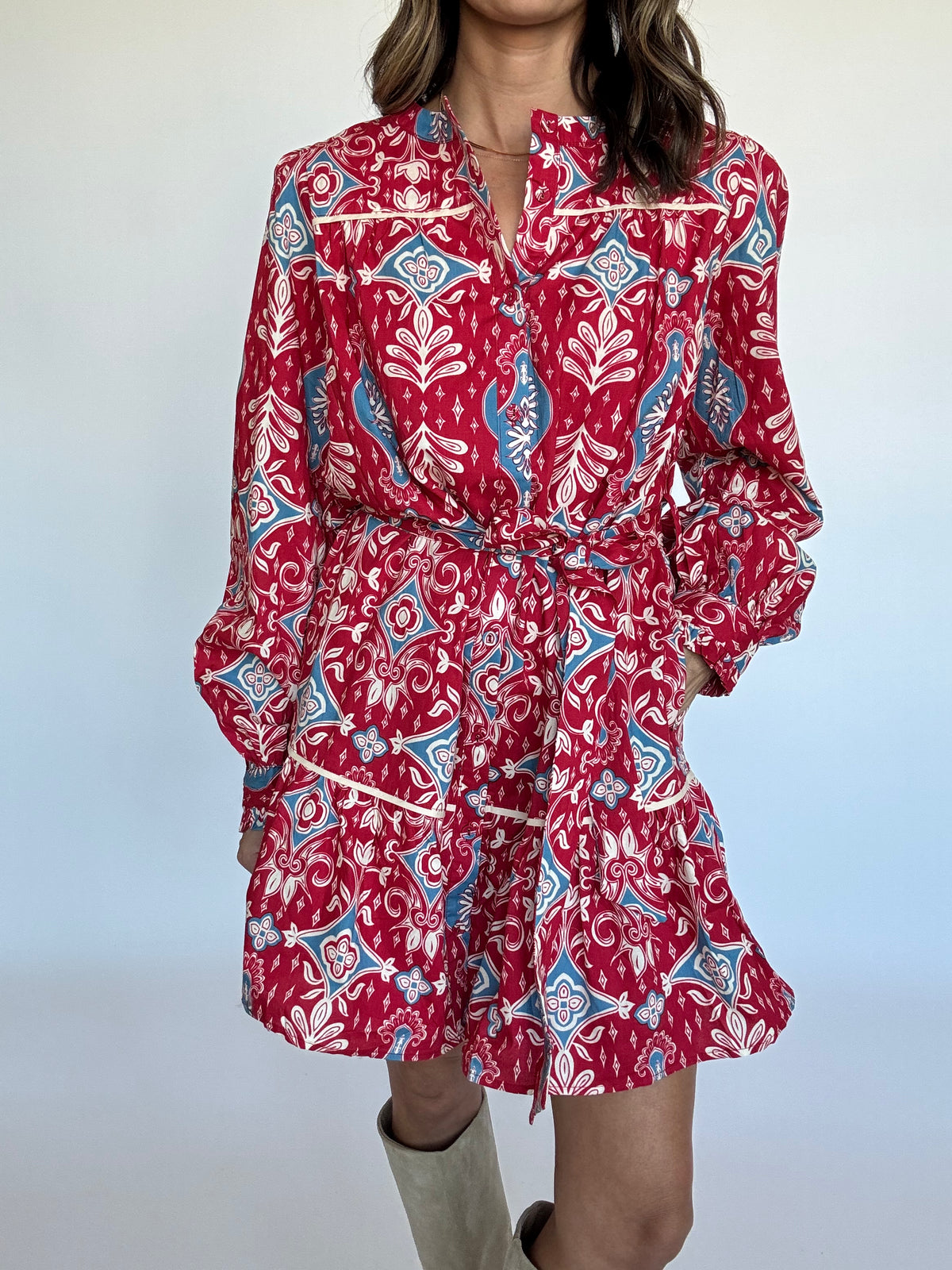 Berry Red Button Down Mini Dress