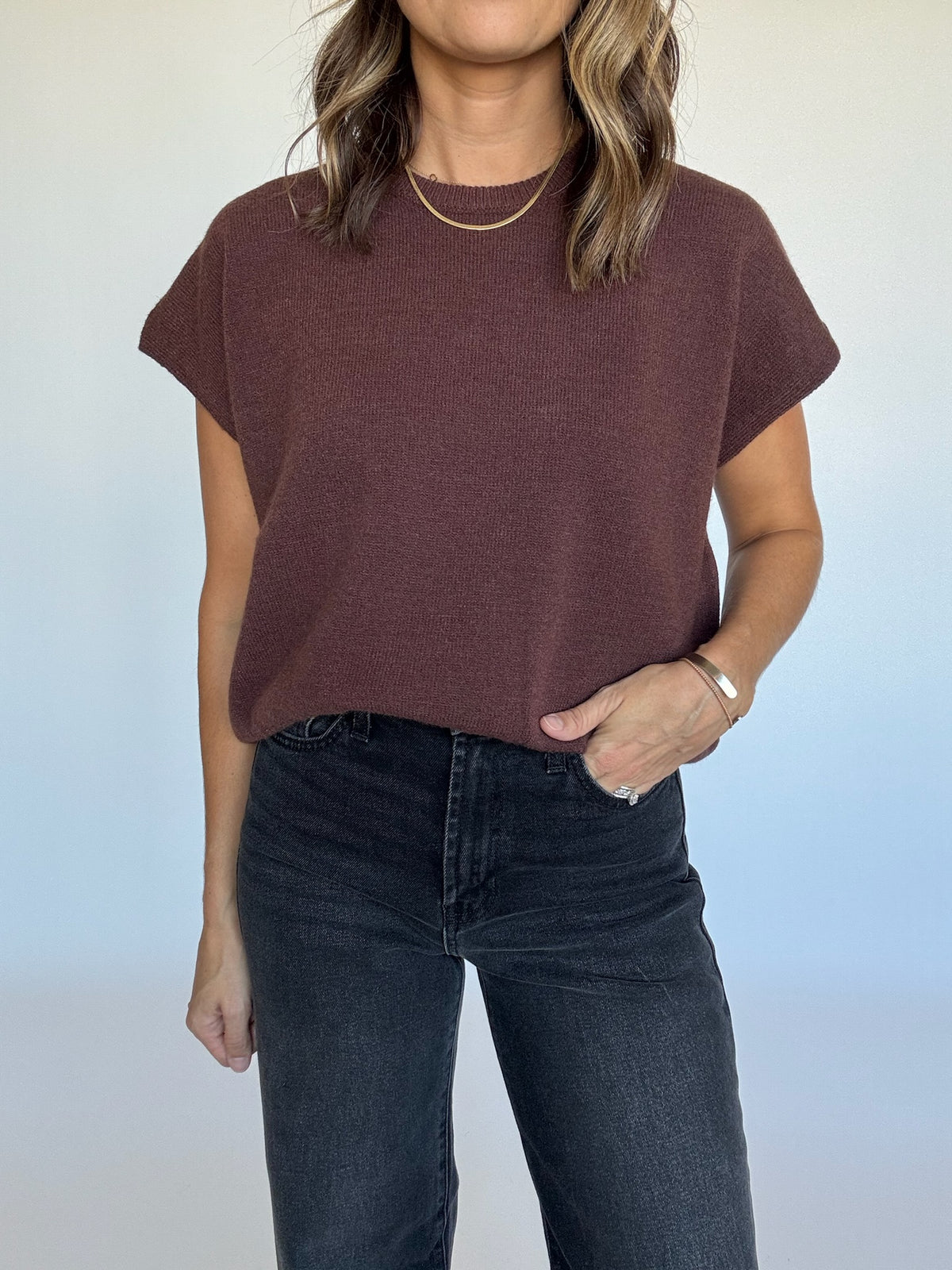 Chocolate Cap Sleeve Knit Top