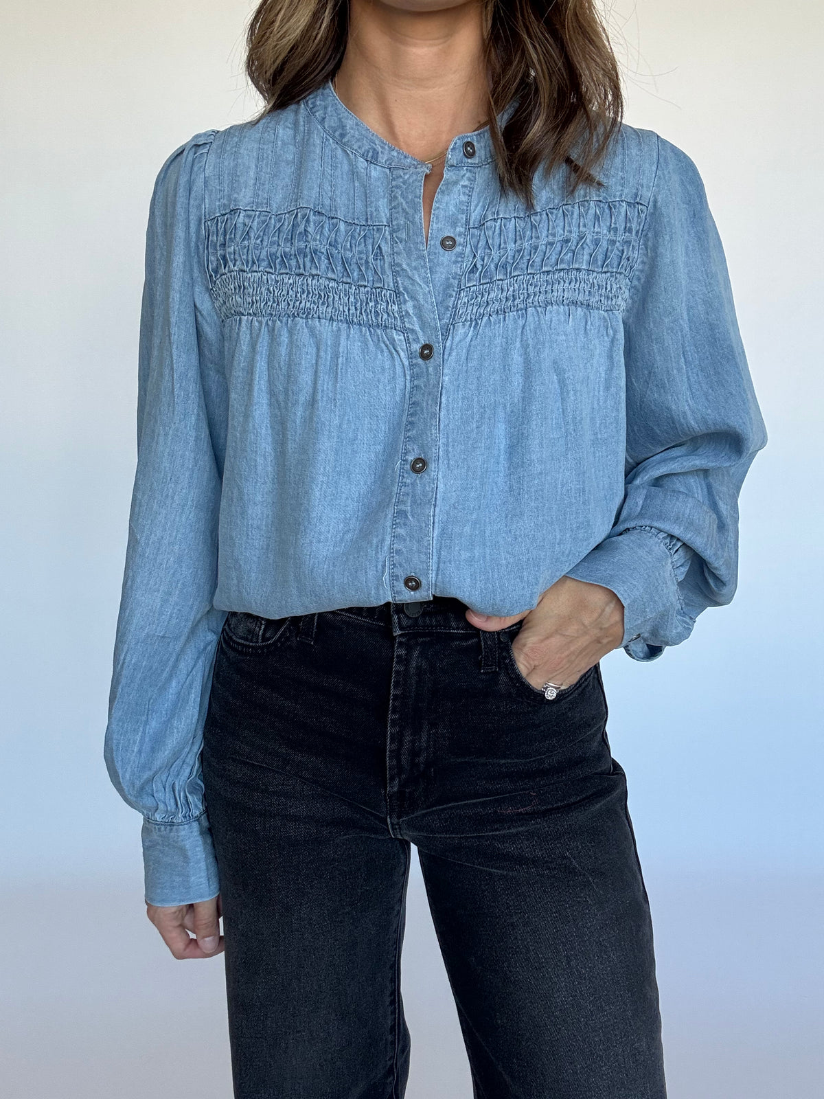 Chambray Pintuck Top