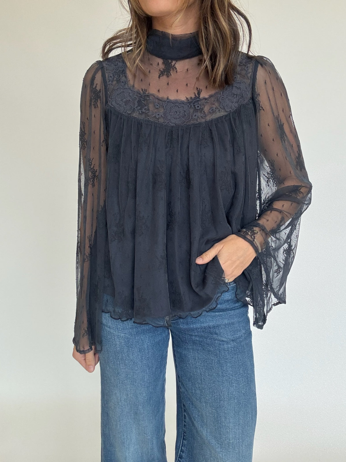 Madison Mock Neck Lace Blouse
