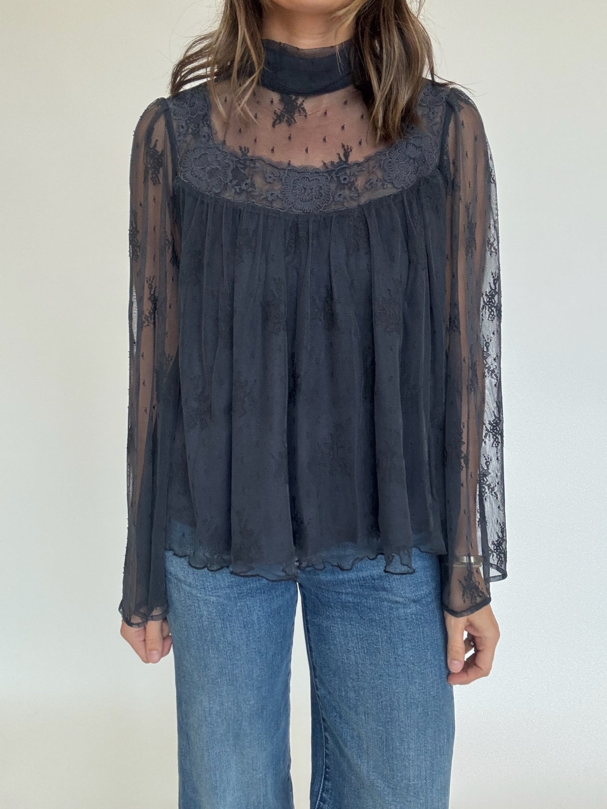 Madison Mock Neck Lace Blouse