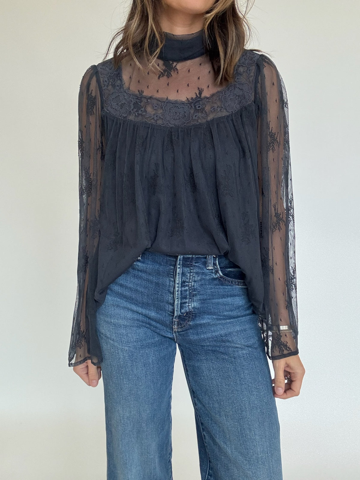 Madison Mock Neck Lace Blouse