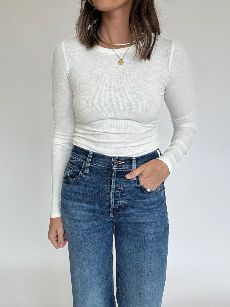 Ribbed Long Sleeve Tee - White