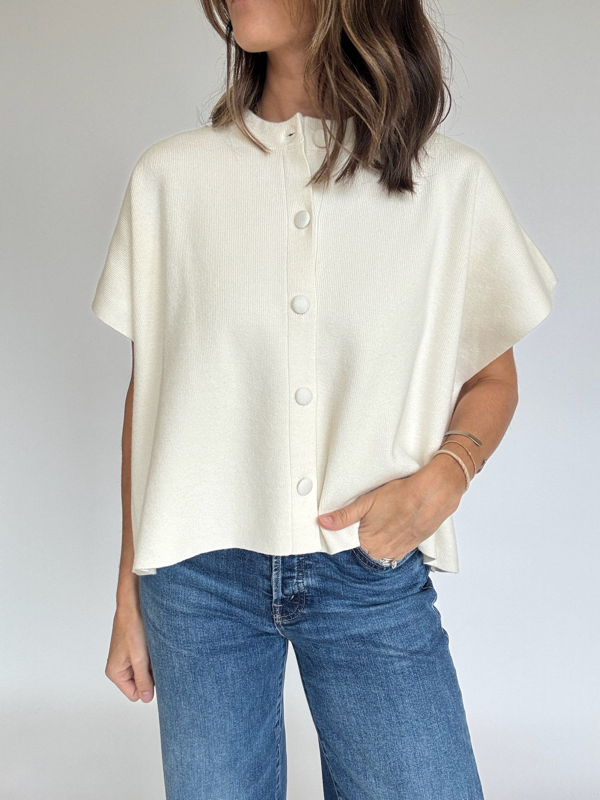 Button Down Cap Sleeve Sweater