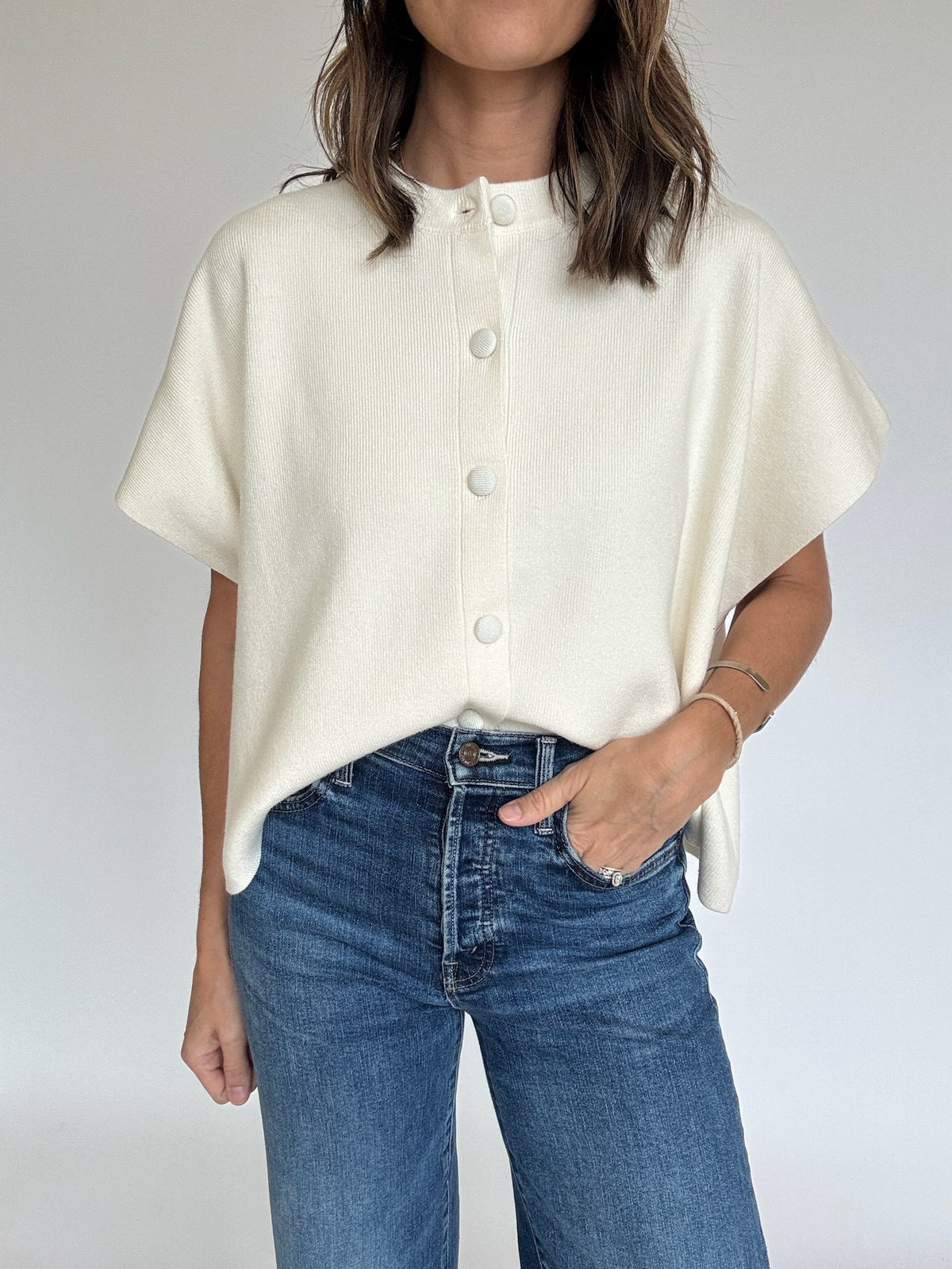 Button Down Cap Sleeve Sweater