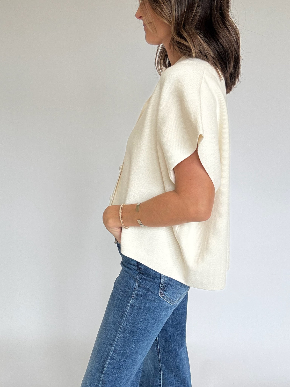 Button Down Cap Sleeve Sweater
