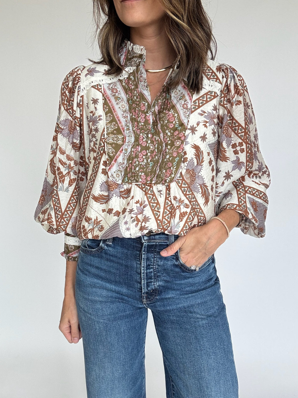 Patchwork Pintuck Blouse