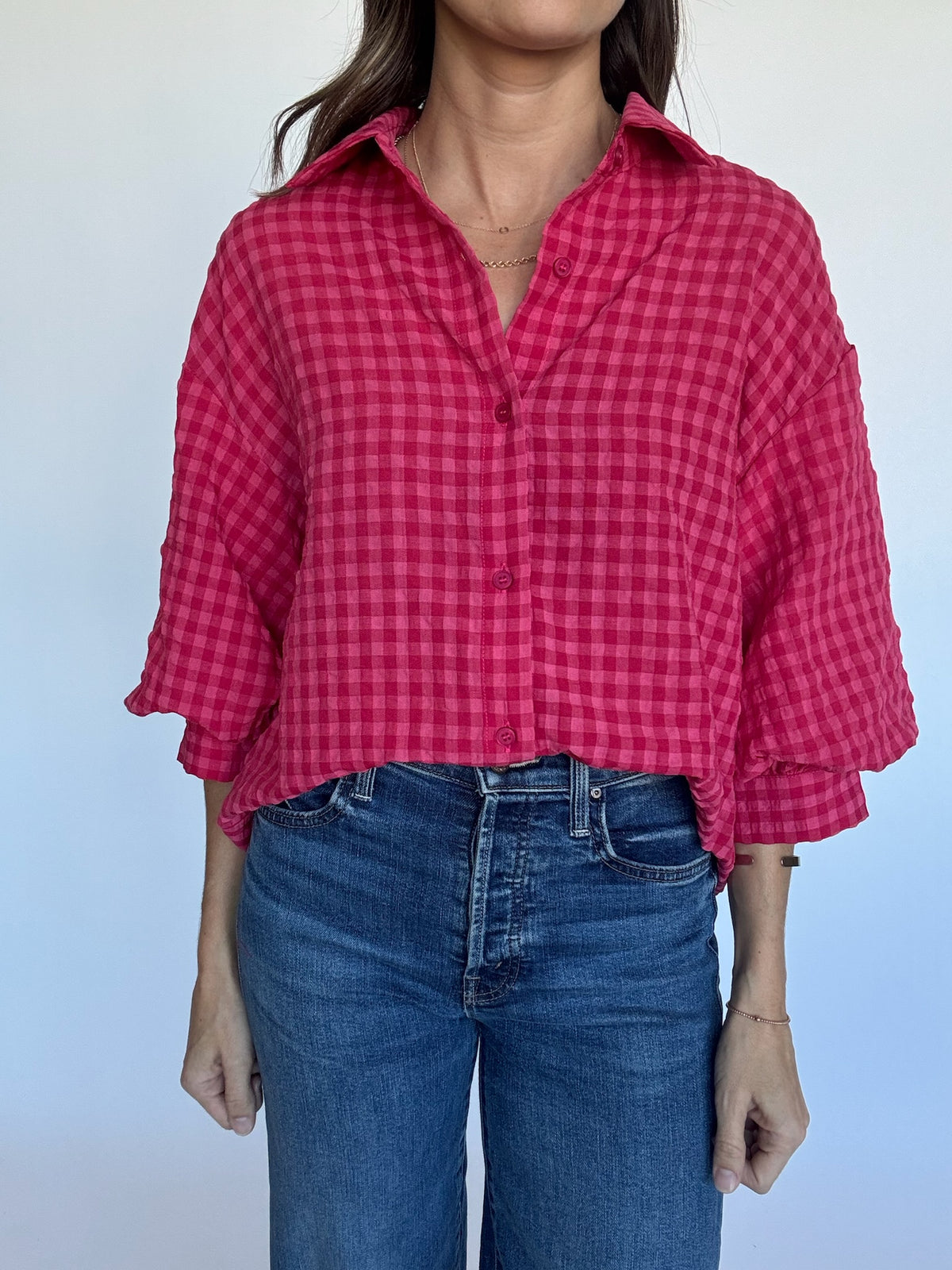 Red Pink Gingham Top