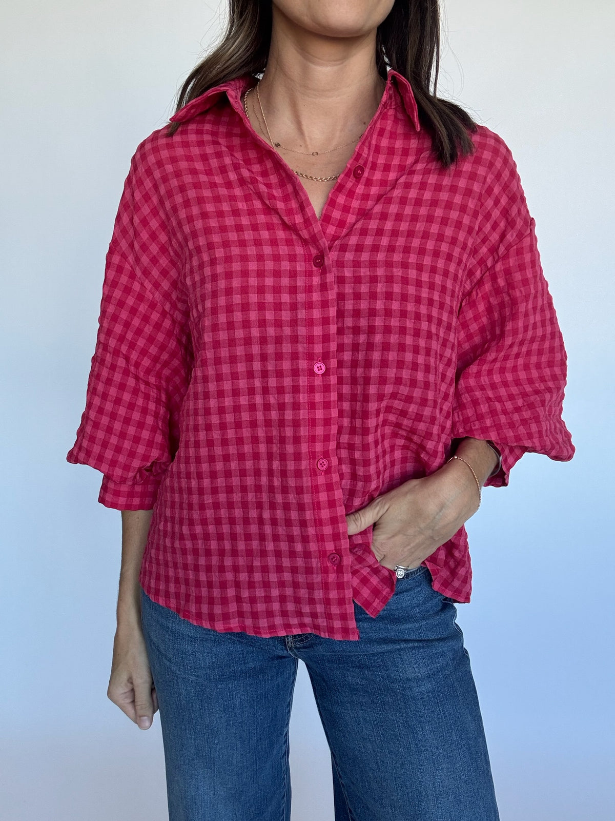 Red Pink Gingham Top