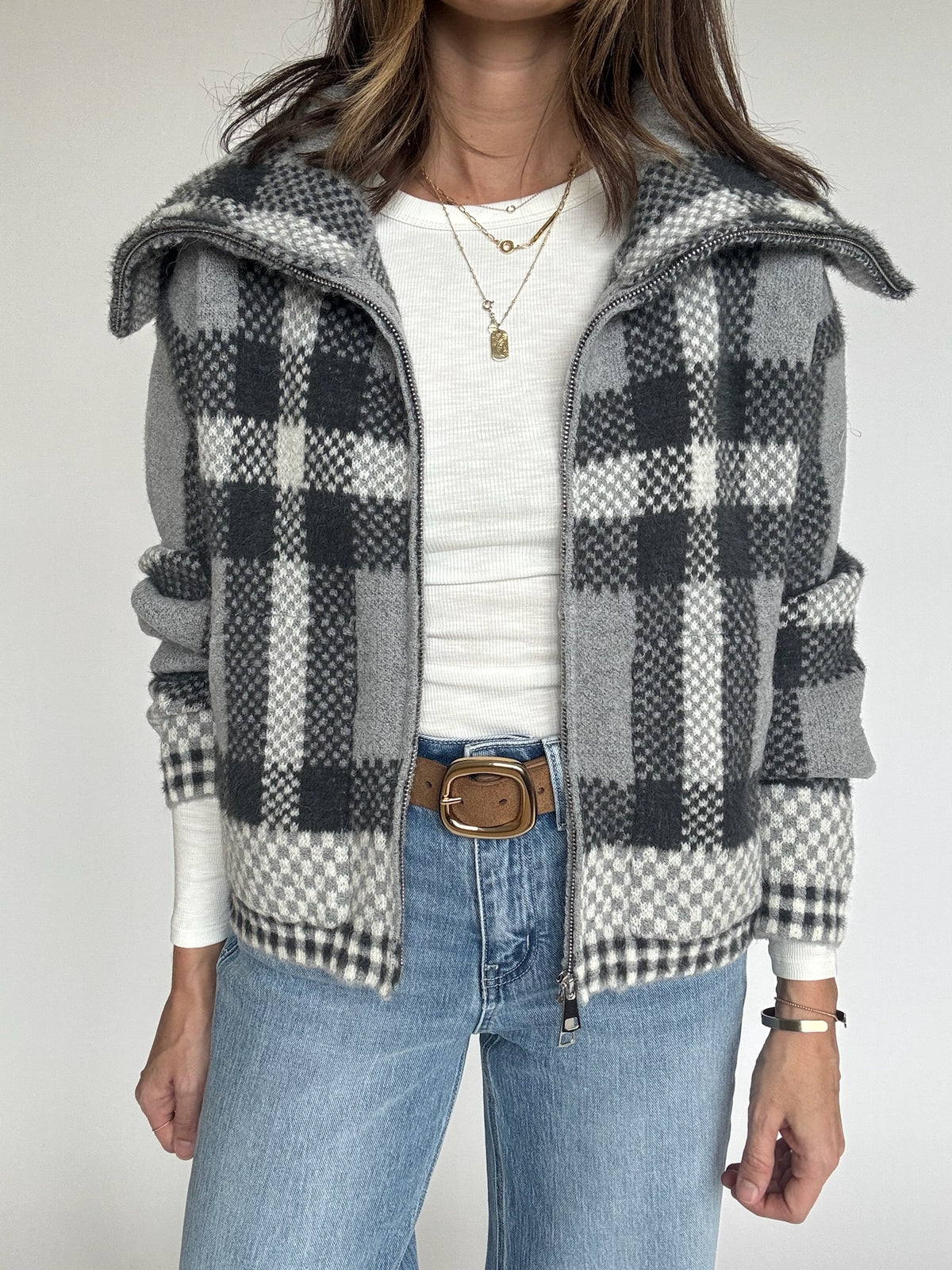Plaid Crop Jacket - Grey | FINAL SALE