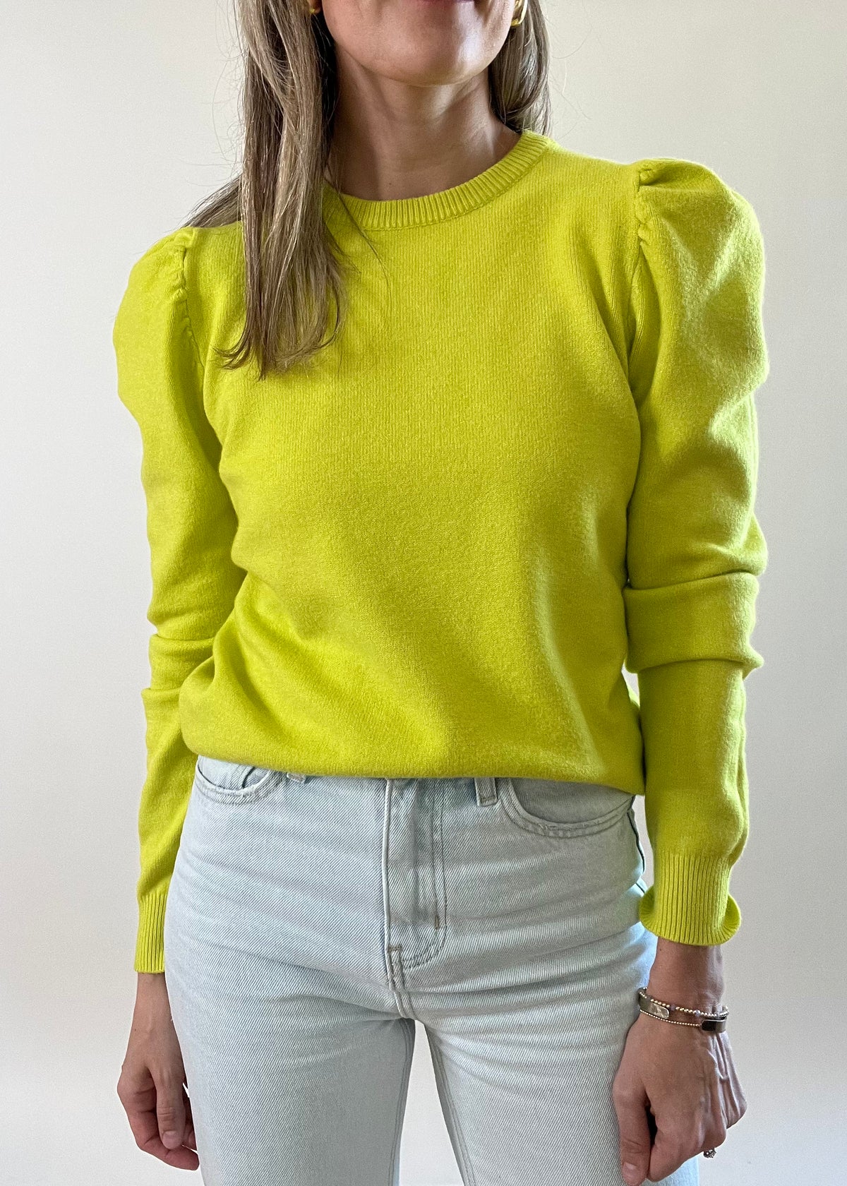 Chartreuse Puff Sleeve Sweater