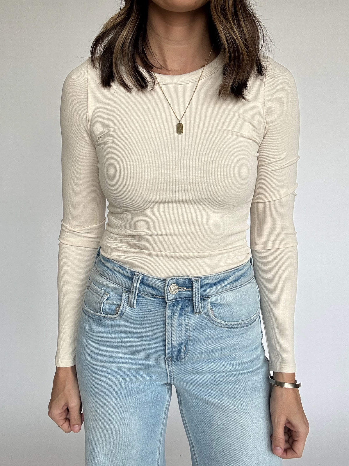 Ribbed Long Sleeve Tee - Ecru
