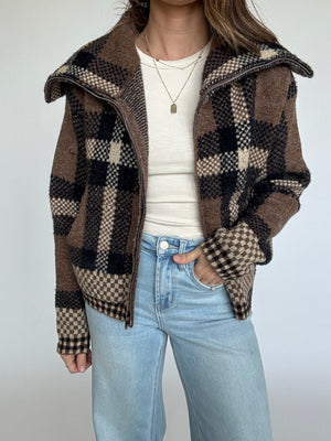 Plaid Crop Jacket - Brown | FINAL SALE
