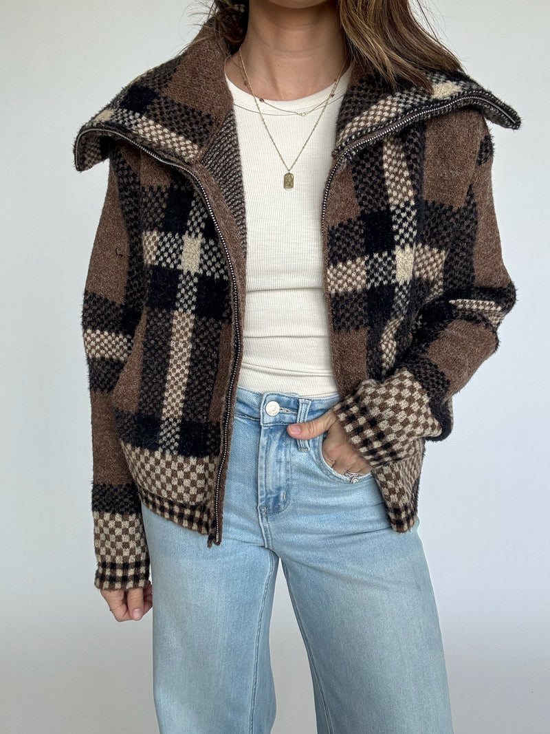 Plaid Crop Jacket - Brown | FINAL SALE