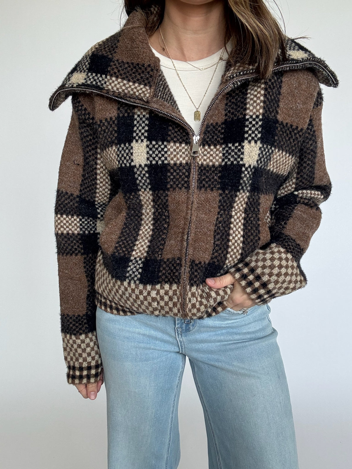 Plaid Crop Jacket - Brown | FINAL SALE