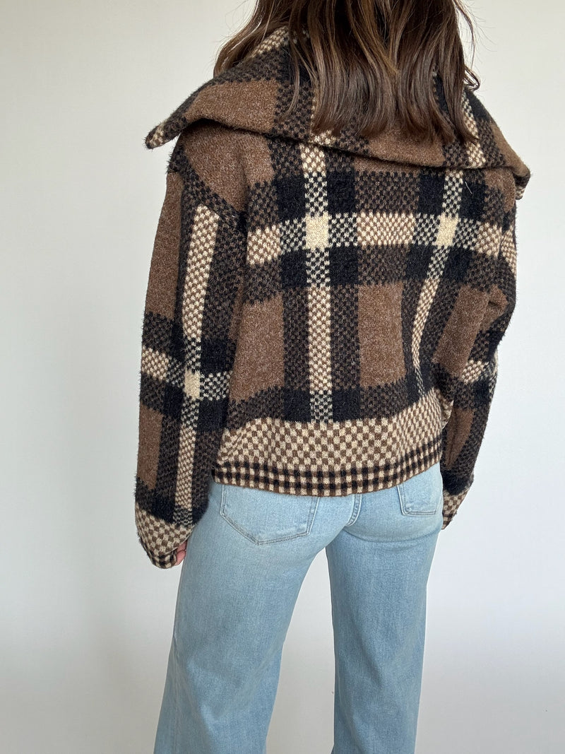 Plaid Crop Jacket - Brown | FINAL SALE