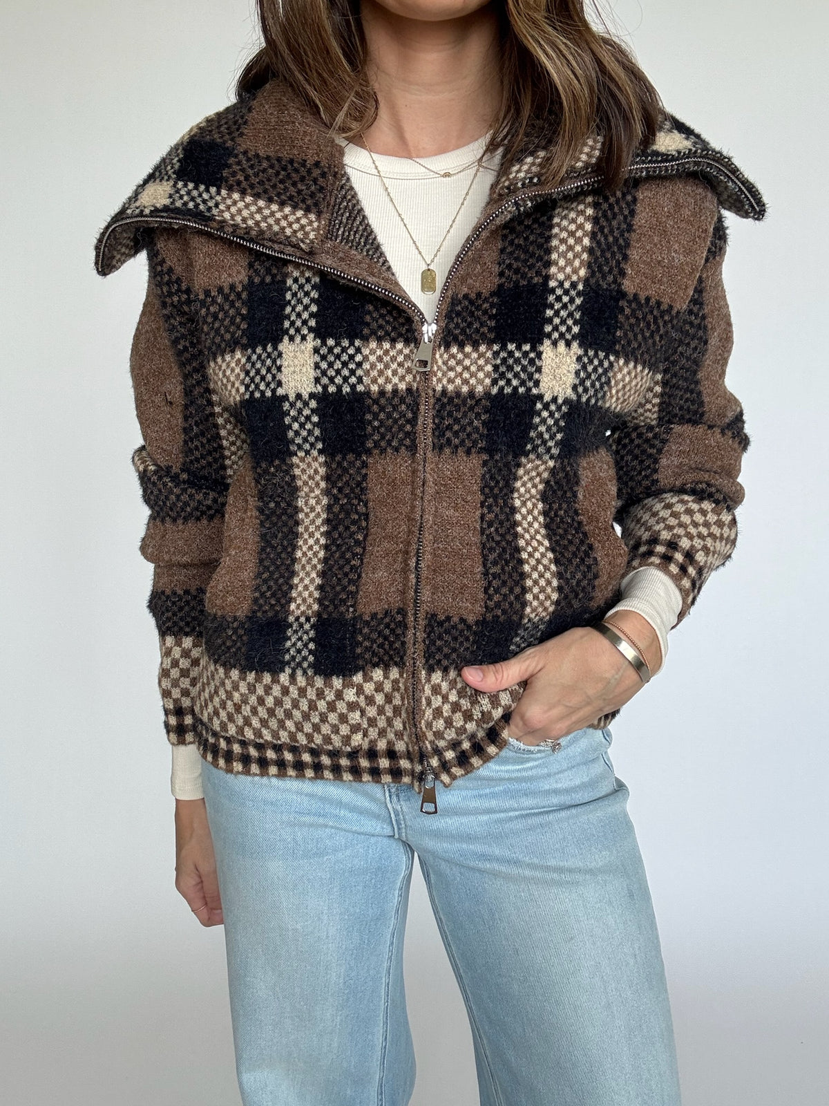 Plaid Crop Jacket - Brown | FINAL SALE