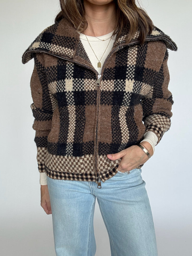 Plaid Crop Jacket - Brown | FINAL SALE