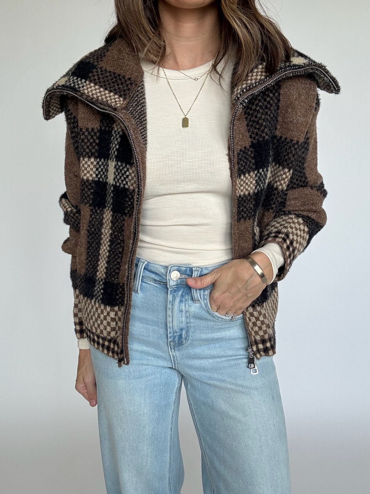 Plaid Crop Jacket - Brown | FINAL SALE