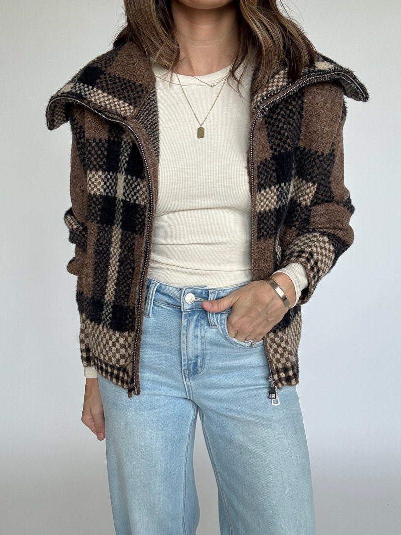 Plaid Crop Jacket - Brown | FINAL SALE