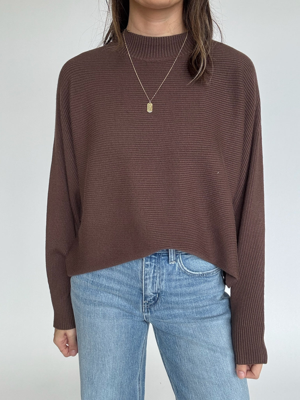 Ribbed Dolman Sleeve Sweater - Espresso