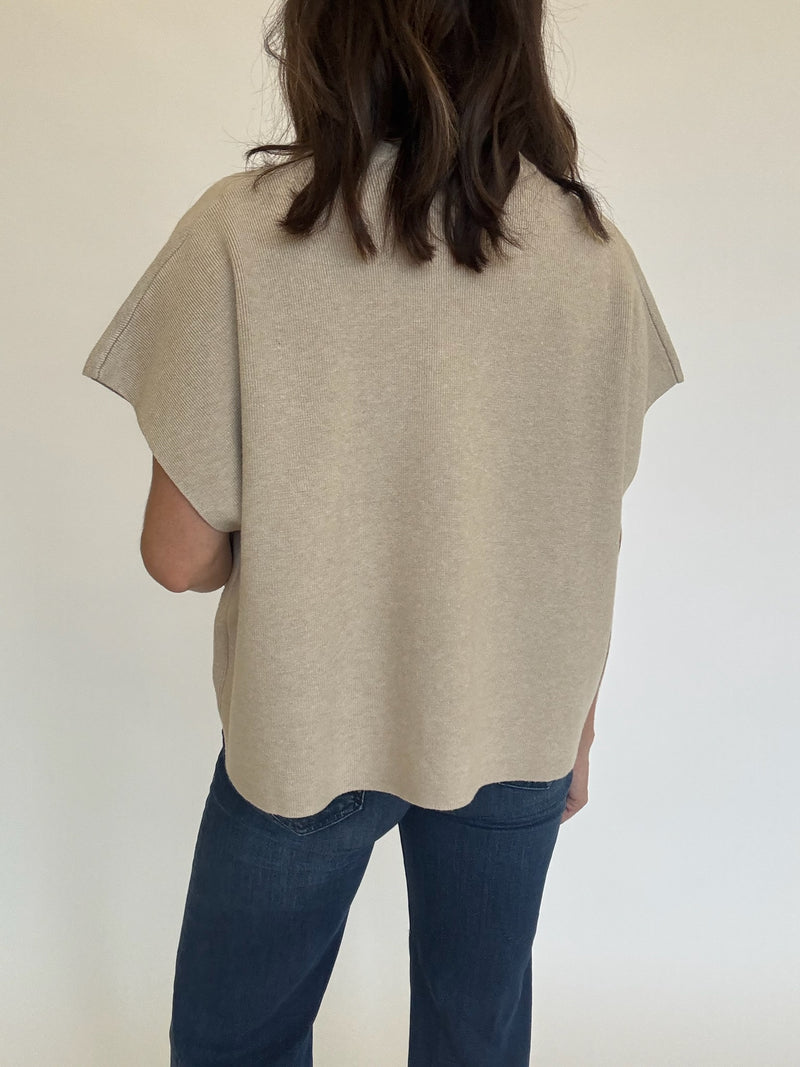 Button Down Cap Sleeve Sweater - Oatmeal
