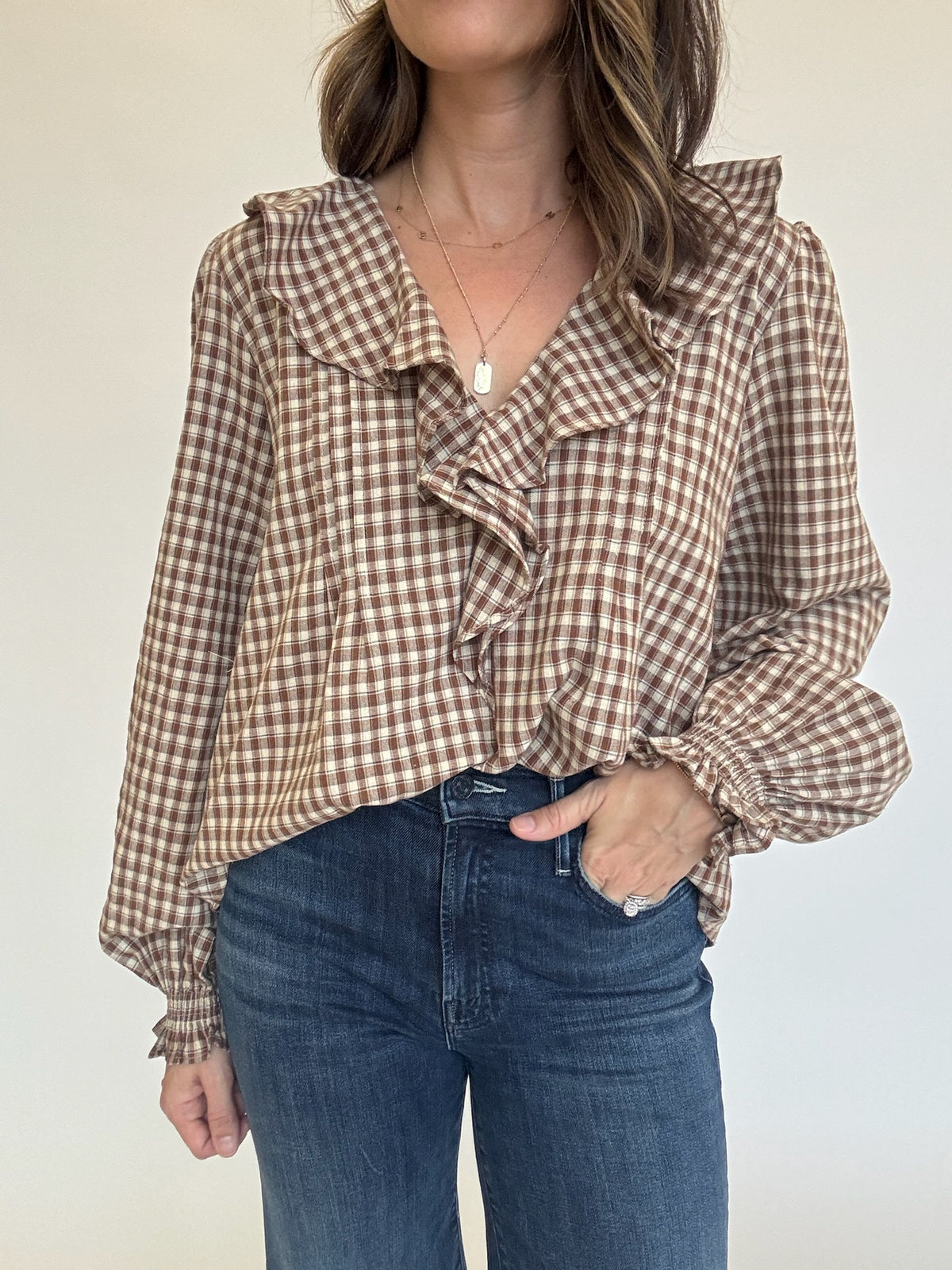 Gingham Ruffle Blouse
