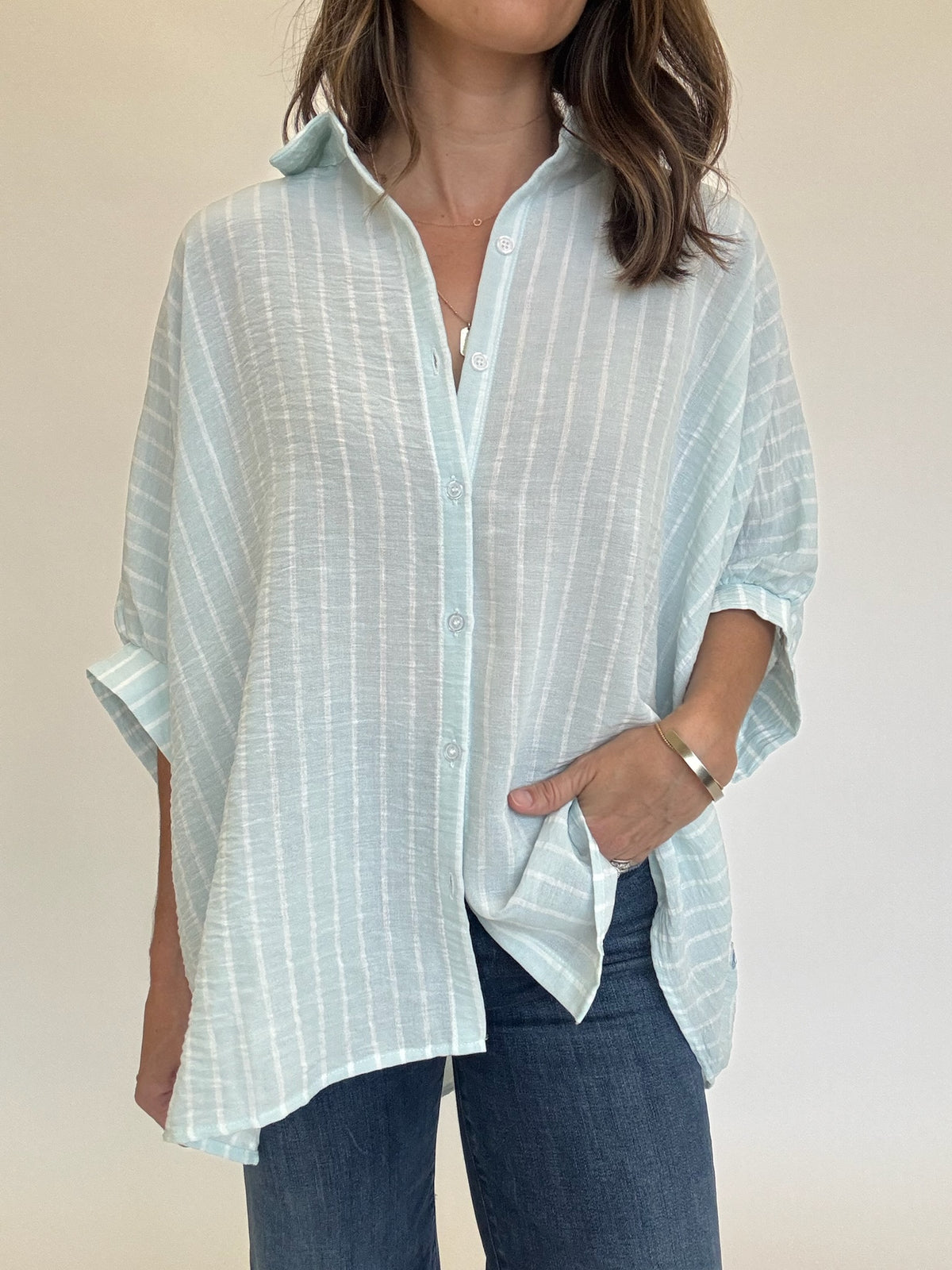 Ice Blue Button Down Top