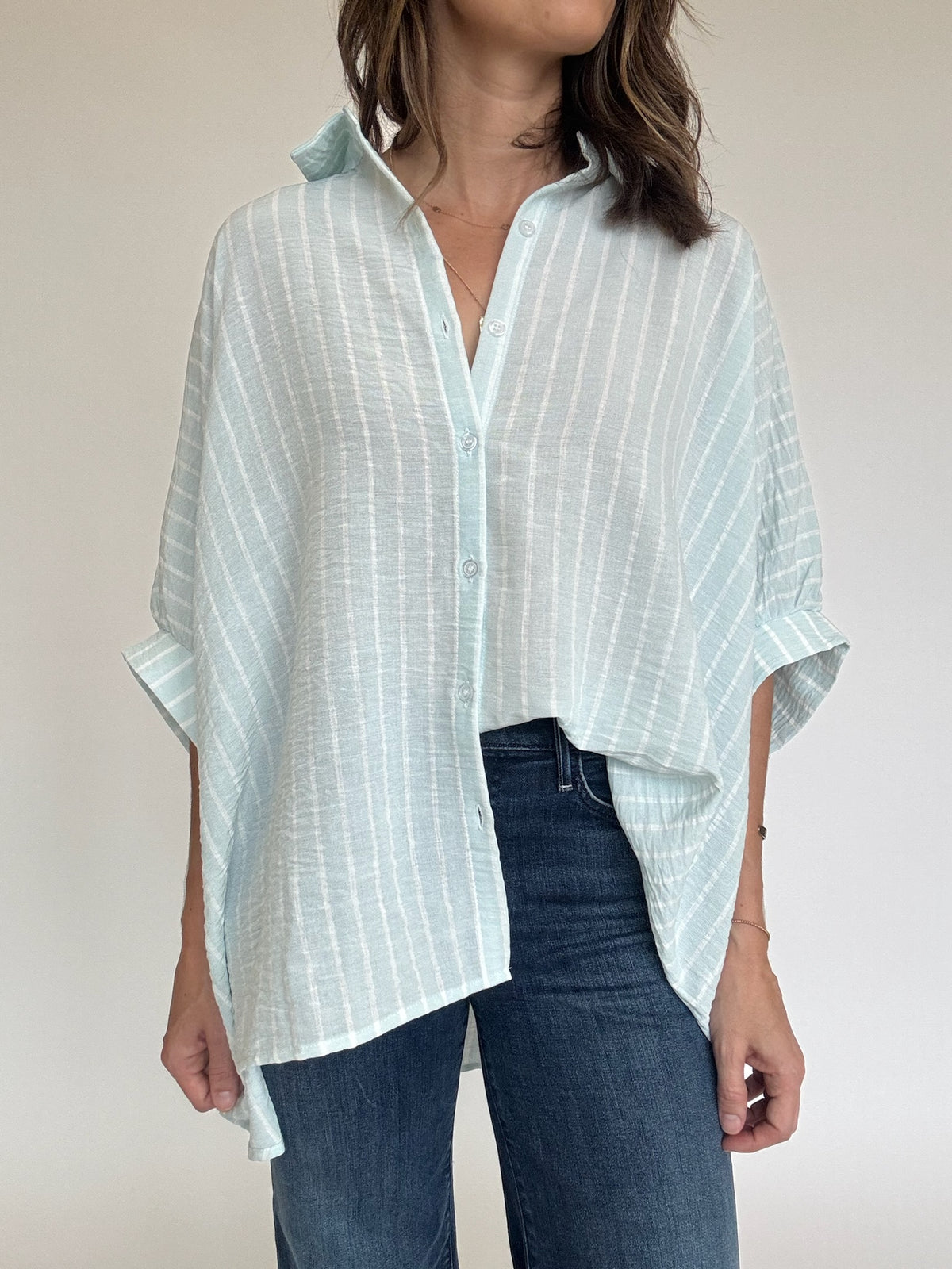 Ice Blue Button Down Top