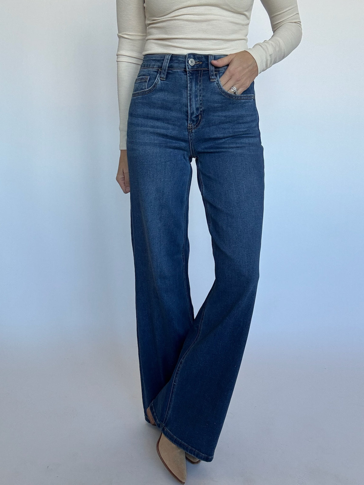 Lou Dark Wash Wide Leg Jeans | Vervet
