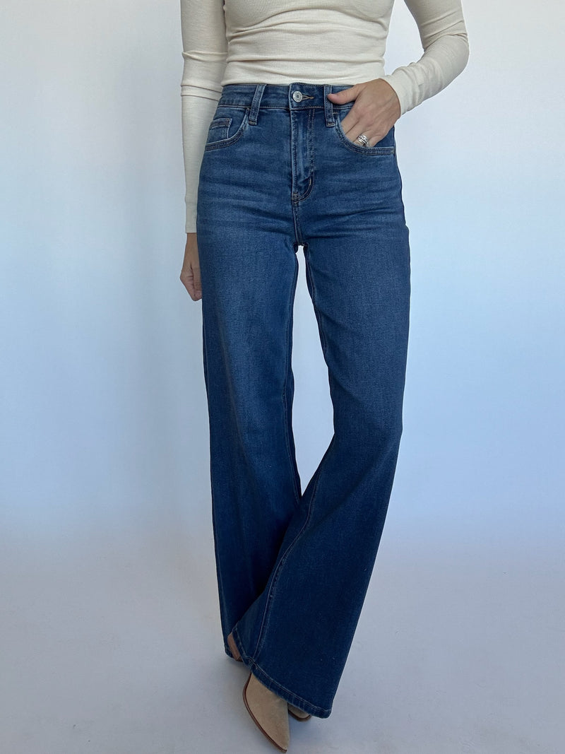 Lou Dark Wash Wide Leg Jeans | Vervet