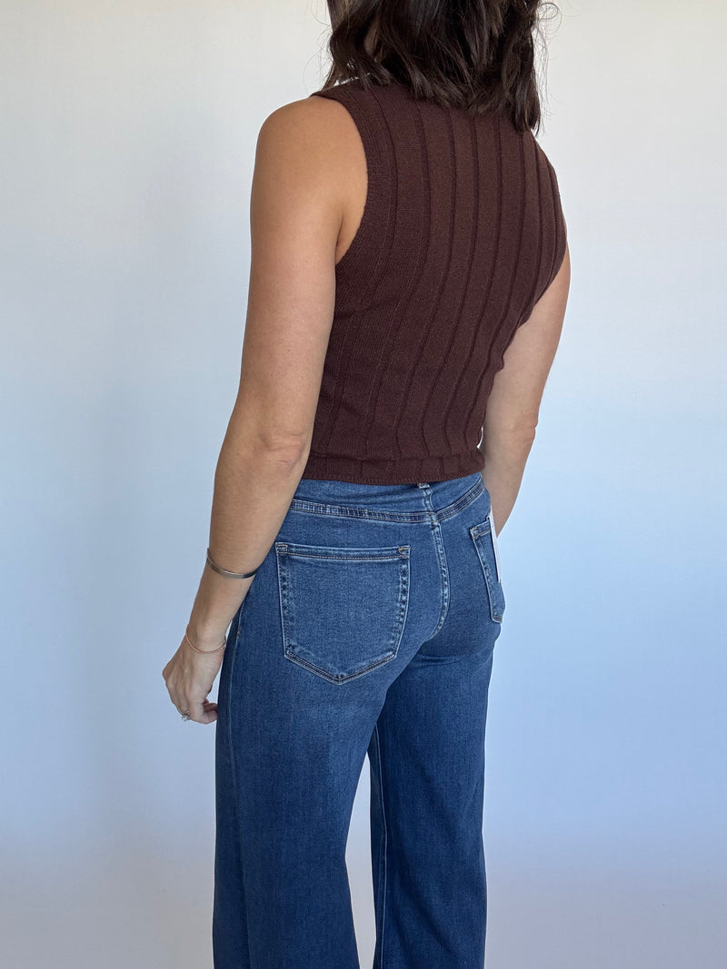 Brown Ribbed Sweater Tank