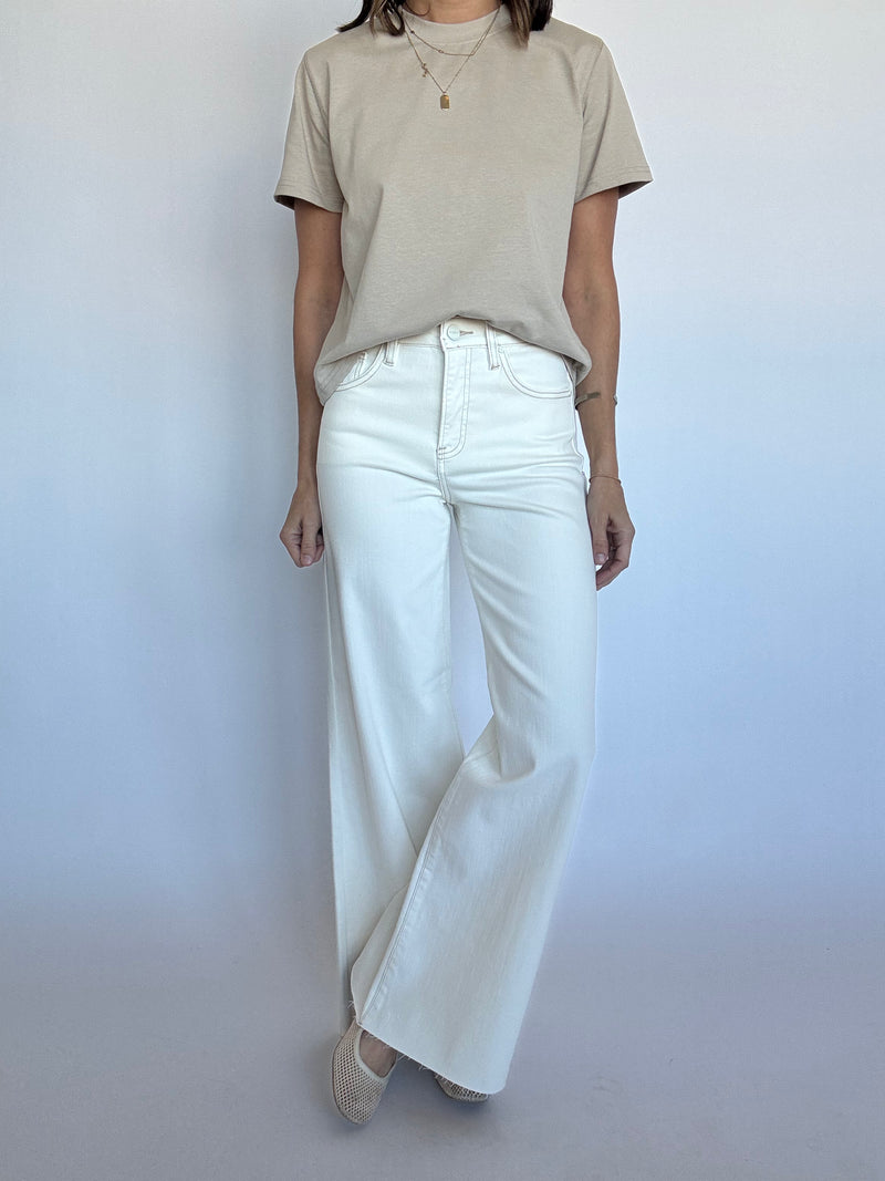 Risen High Rise Wide Leg Jeans - Cream