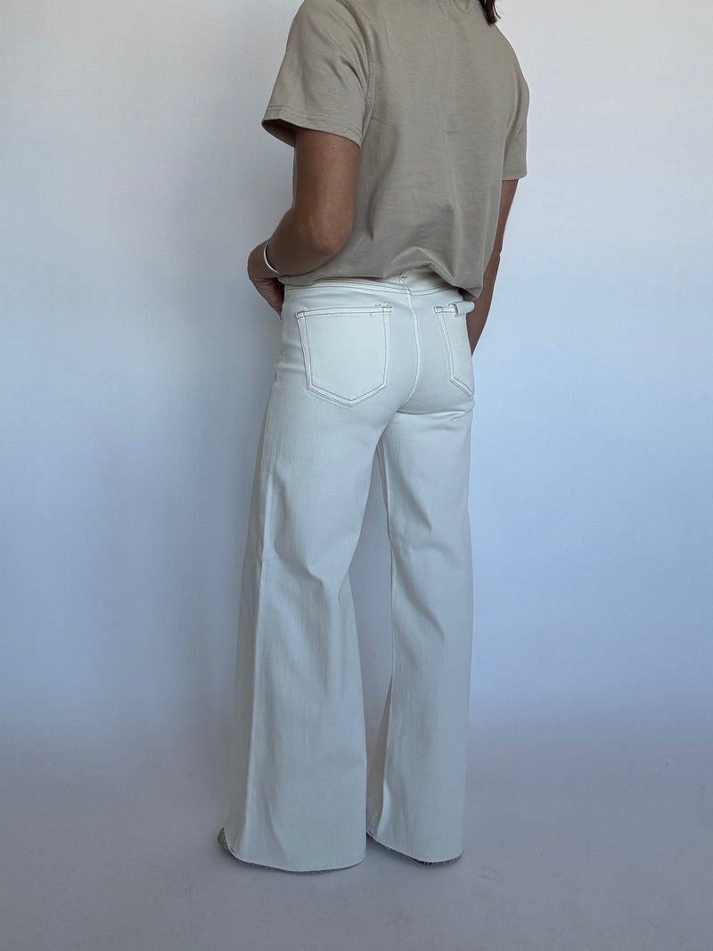 Risen High Rise Wide Leg Jeans - Cream