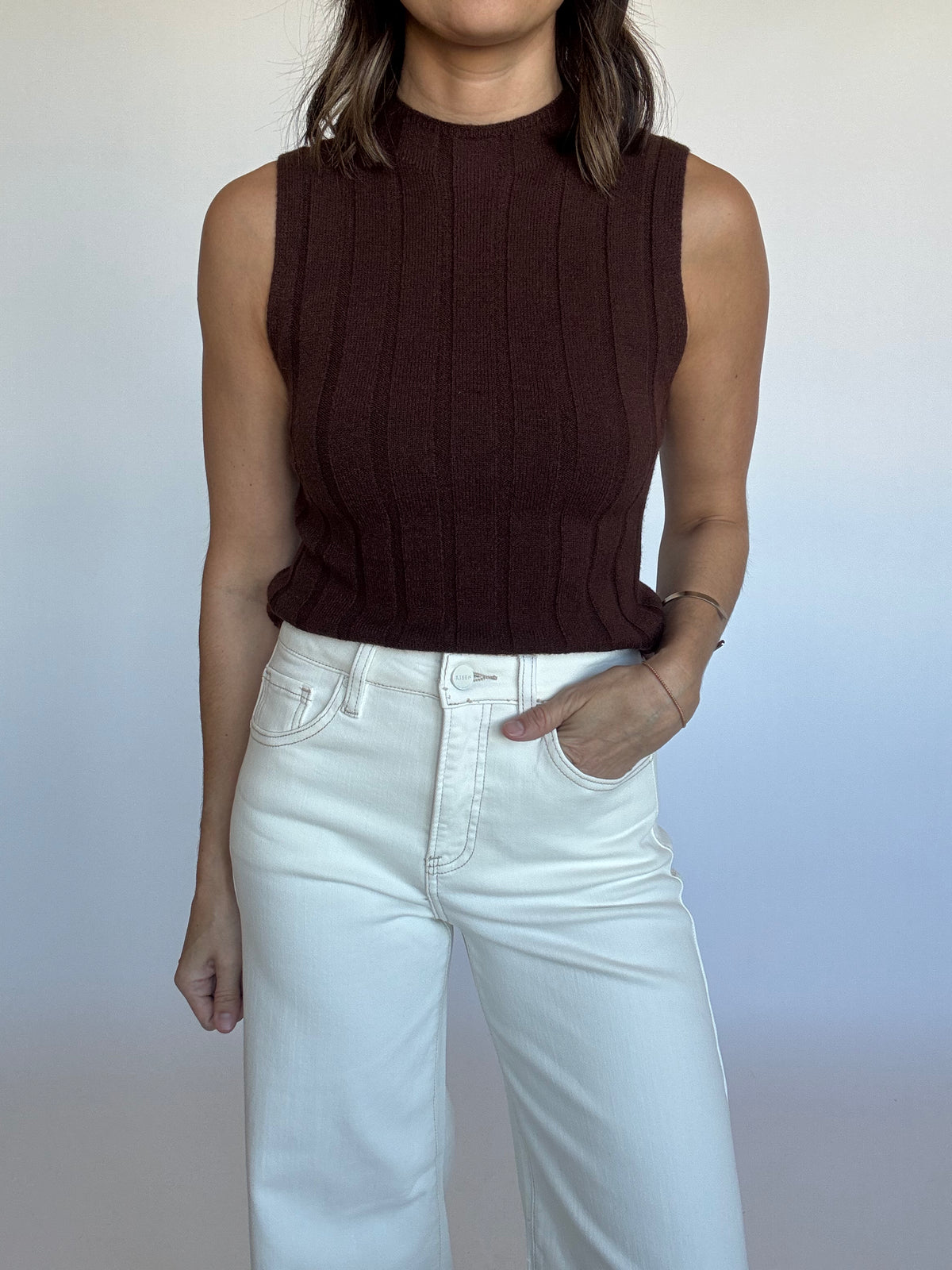 Brown Ribbed Sweater Tank