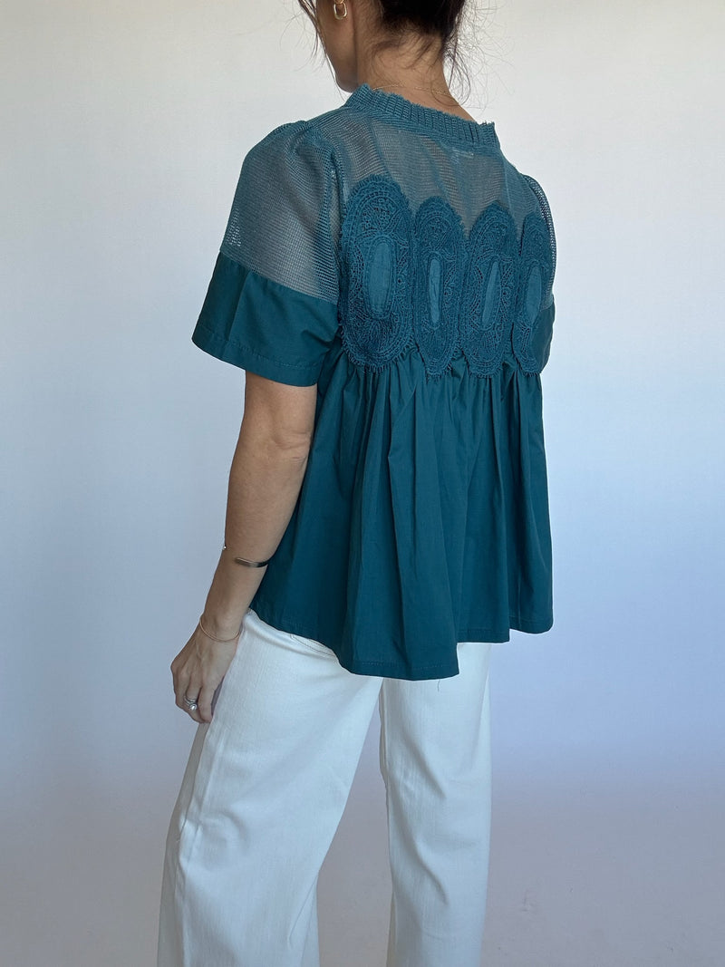 Asher Mesh Applique Top - Teal
