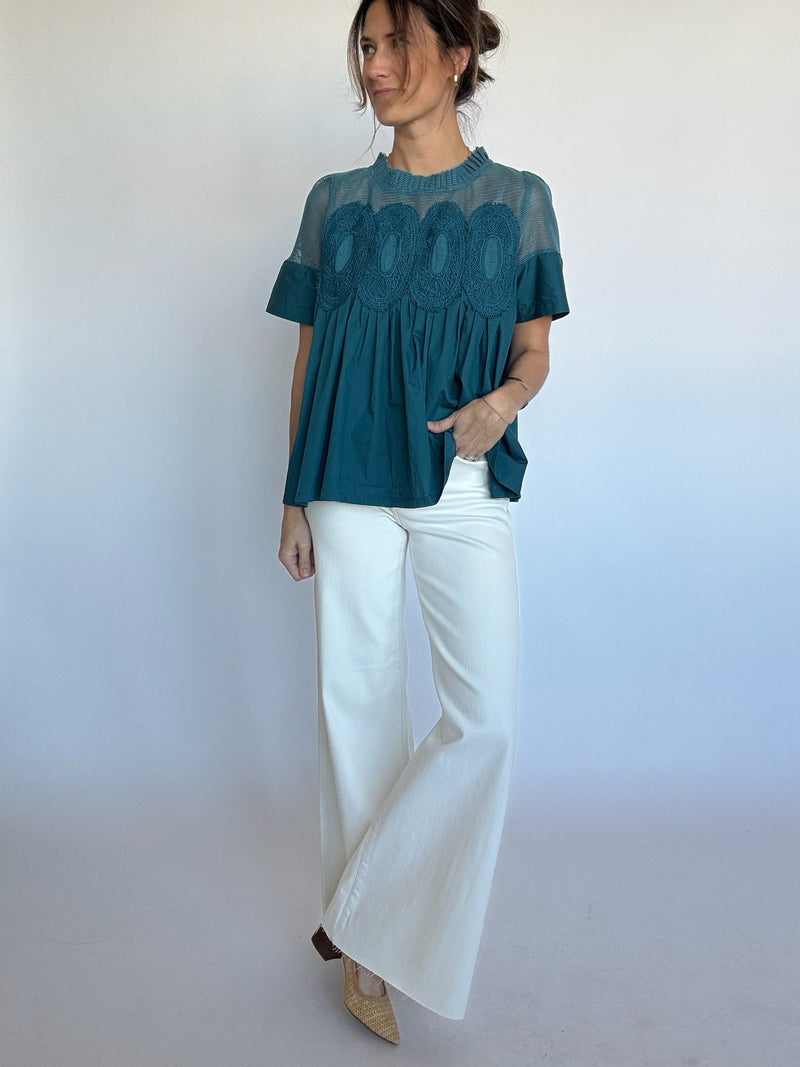 Asher Mesh Applique Top - Teal