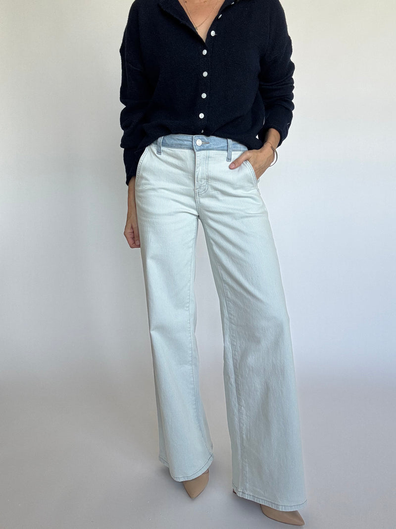 Pinstripe Contrast Waist Jeans